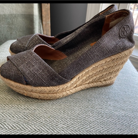 Metallic silver shimmer Canvas Espadrille Wedges - Picture 1 of 5